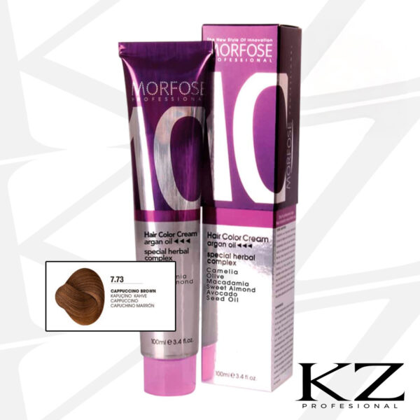 10 Hair Color Cream 100ml Cappuccino Brown 7.73 - Tinte de Cabello Profesional - MORFOSE