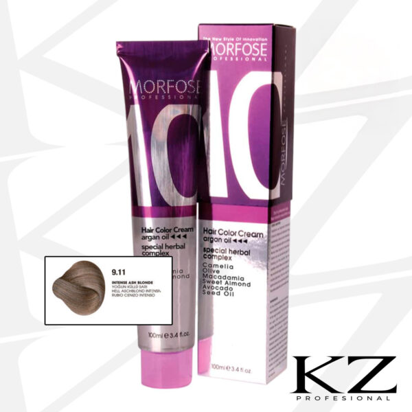 10 Hair Color Cream 100ml Intense Ash Blonde 9.11 - Tinte de Cabello Profesional - MORFOSE